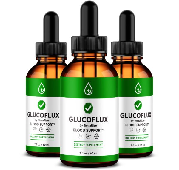 Paquete de 3 gotas GlucoFlux NutraRize para salud y energía