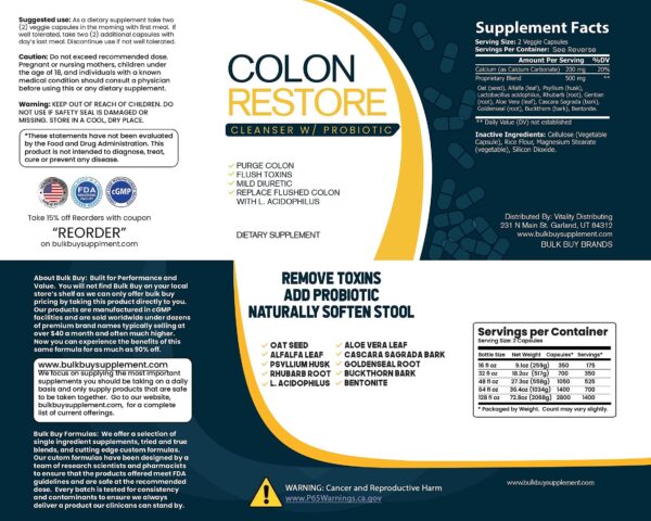 Lista de ingredientes Bentonite y Calcio de Colon Restore