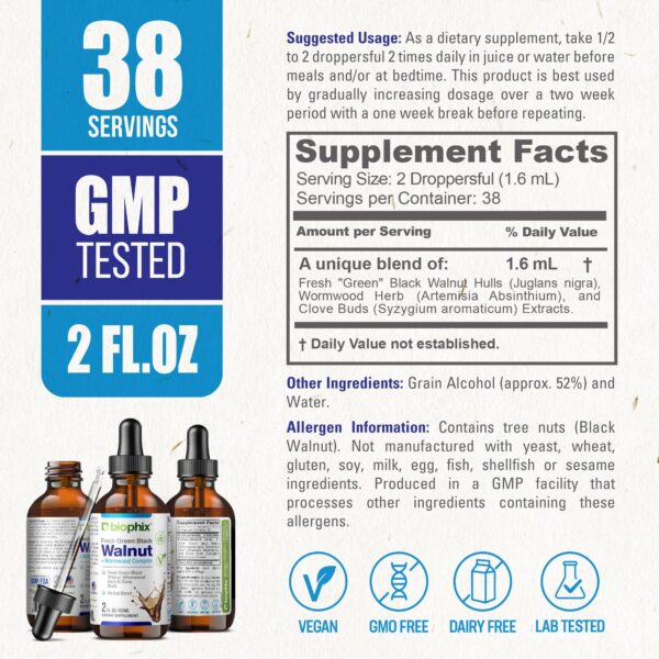 Presentación frontal extracto biophix nogal negro verde y artemisa