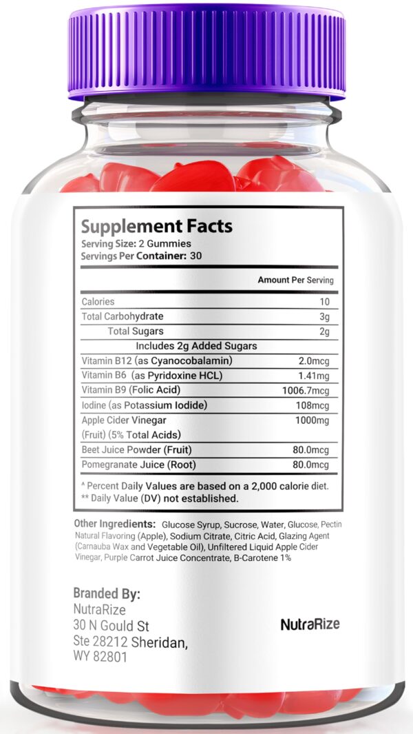 NutraRize BurnWell Keto+ACV Gomitas botella y etiqueta