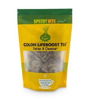 Té detox para colon SpeedyVite en paquete con ingredientes orgánicos