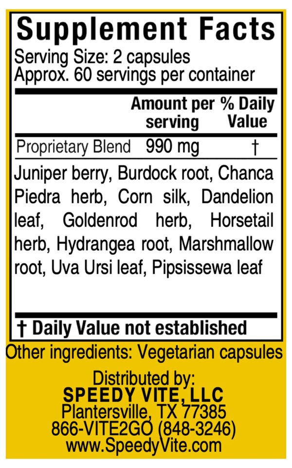 Etiqueta frontal SpeedyVite con lista de hierbas
