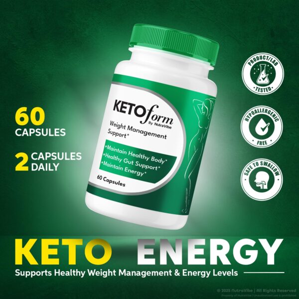 Etiqueta cápsulas NutraVibe Keto Form soporte diario