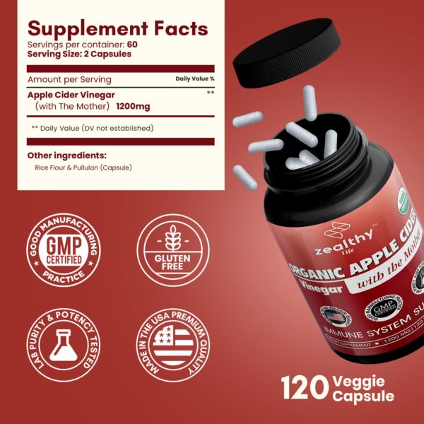 Envase frontal suplemento vinagre manzana Zealthy Life vegano