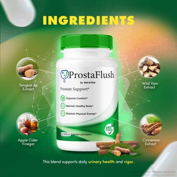 Envase de cápsulas ProstaFlush fórmula premium natural