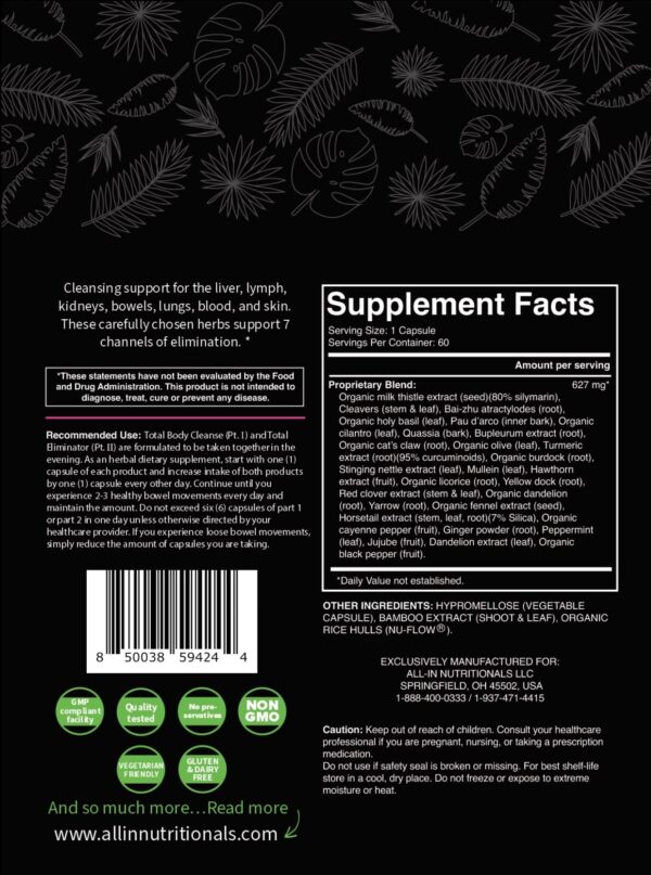 Vista lateral frascos programa limpieza All In Nutritionals