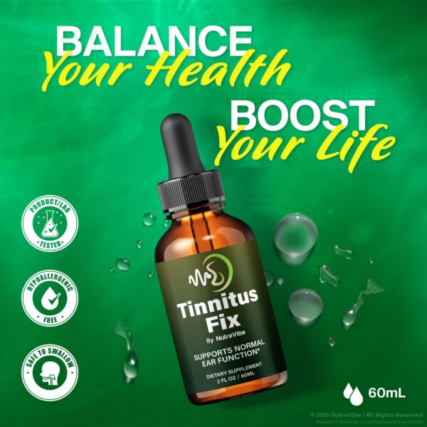 Caja y frasco de NutraVibe Tinnitus Fix Drops