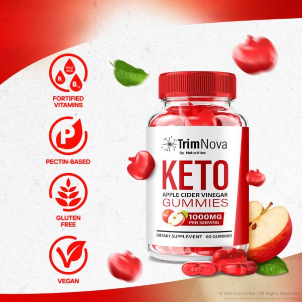 Etiqueta frontal del frasco Trim Nova Keto ACV Gummies