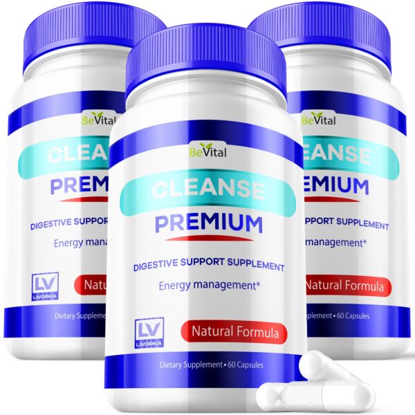 Producto Bevital Cleanse Premium frasco con cápsulas para salud intestinal