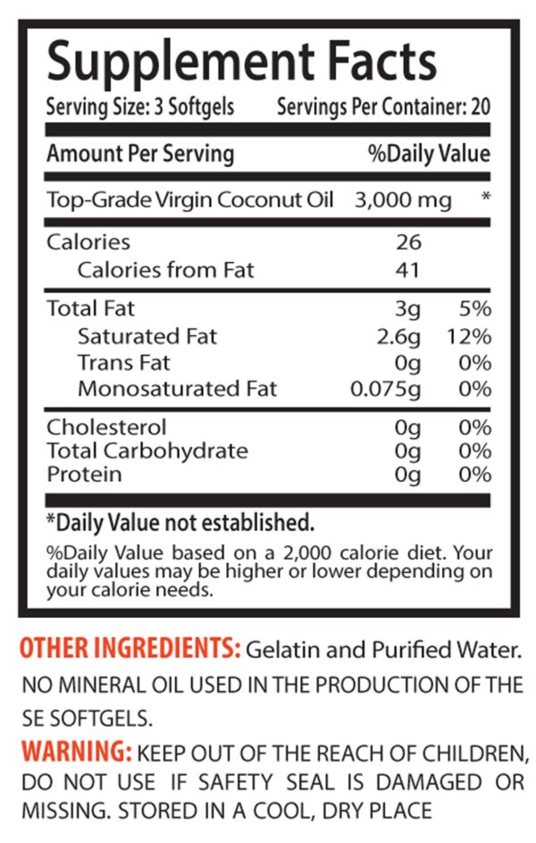 Cápsulas blandas de aceite de coco extra virgin para salud