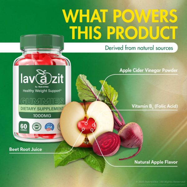 Vista lateral frasco Lavazit Gummies suplemento diario