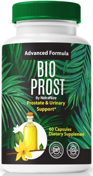 Botella de cápsulas NutraRize Bio Prost salud prostática y energía
