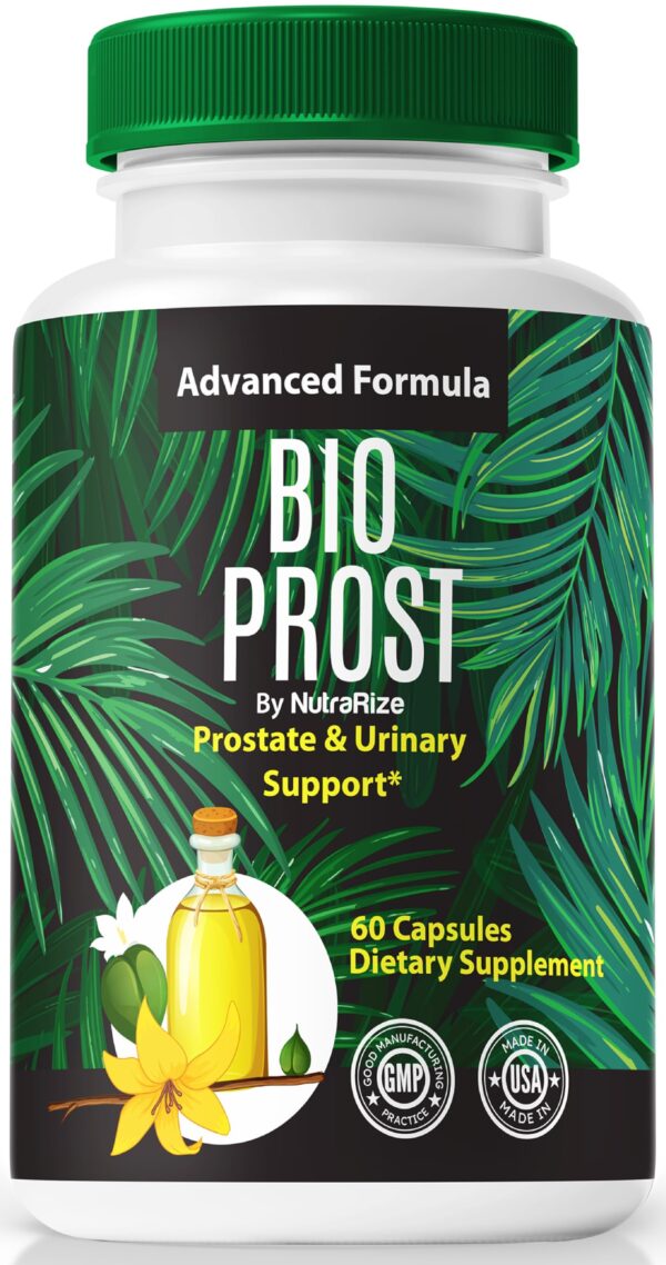 Botella de cápsulas NutraRize Bio Prost salud prostática y energía
