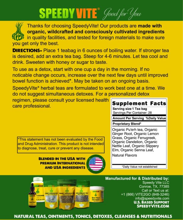 Cierre del paquete de té detox para colon SpeedyVite con jengibre y hierba luisa
