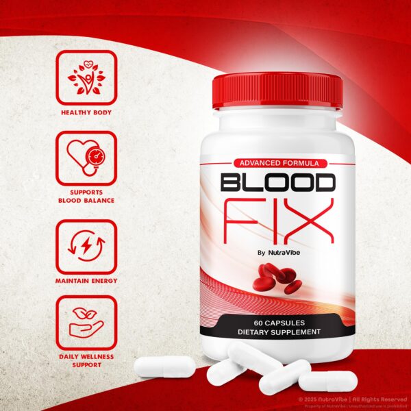Imagen de cápsulas Blood Fix y caja del producto