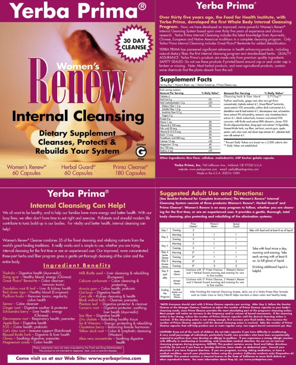 Vista lateral caja programa limpieza interna para mujeres Yerba Prima