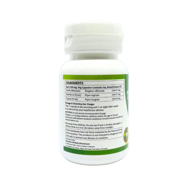 Cápsulas naturales Trikatu con extractos de jengibre, pimienta negra y larga