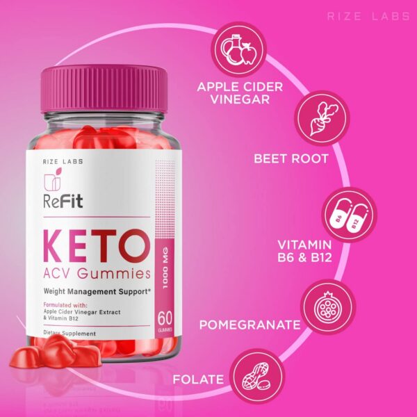 Envase frontal gomitas Refit Keto para pérdida grasa abdominal
