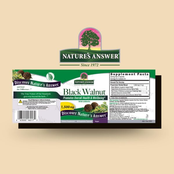 Detalle de cápsulas naturales de nogal negro Nature's Answer