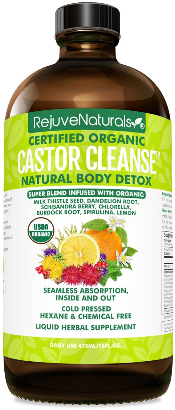 Botella aceite de ricino orgánico RejuveNaturals Castor Cleanse 473 ml