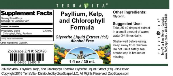 Frasco extracto glicerinado Psyllium Kelp clorofila Terravita