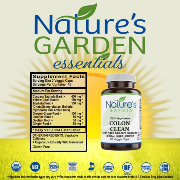 Frasco limpieza colon Nature's Garden Essentials 90 capsulas vegetales