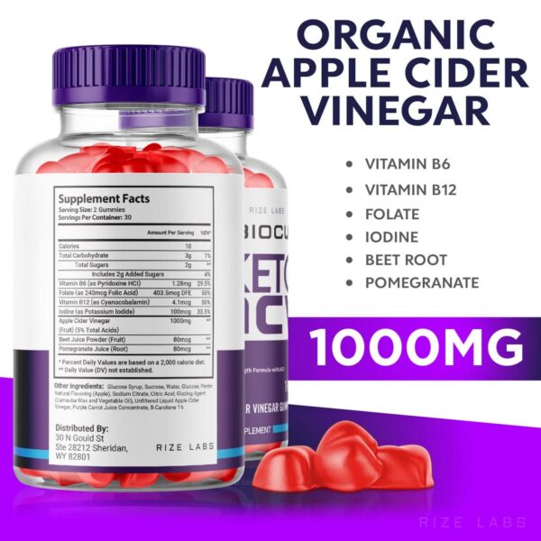 rize labs Biocut Keto gomitas ACV paquete lateral