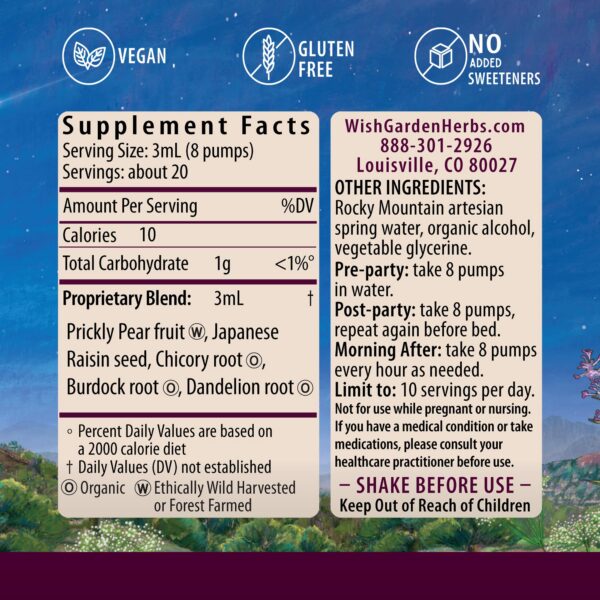 Etiqueta de ingredientes de Party Prep de WishGarden