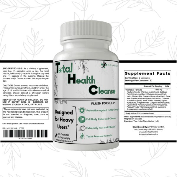 botellas de cápsulas Total Health Cleanse para detox corporal rapido