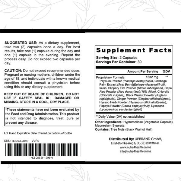 Nutra4health Total Health Cleanse etiqueta lateral