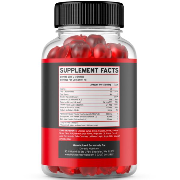 Envase gomitas Keto ACV Dorado Nutrition 1000mg por dosis diaria